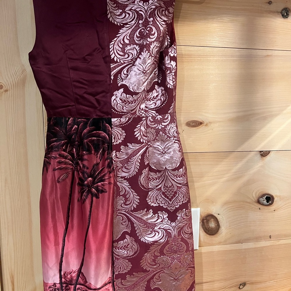 Chic Tropical Print Dress in Maroon and Pink